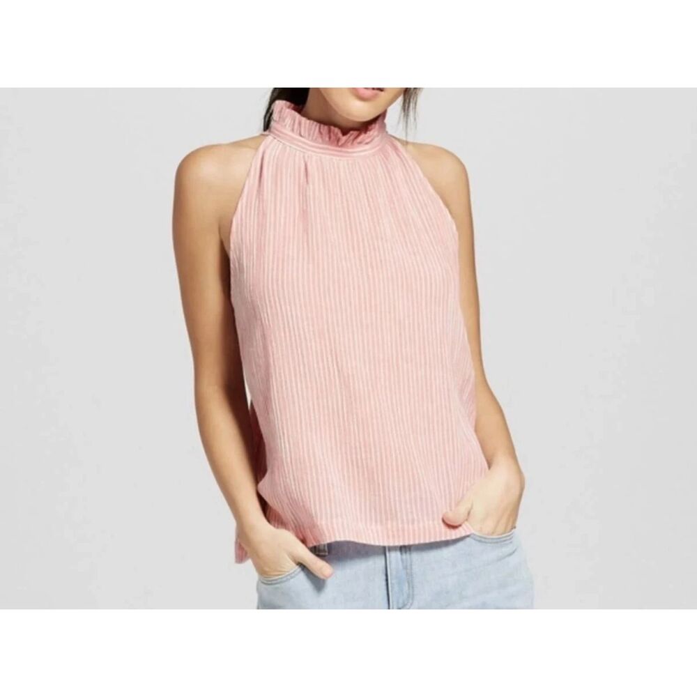 Universal Thread High Neck Tank Top Slveless Blouse Rayon Ruffle Womens Med